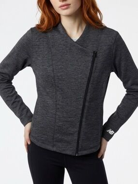 New Balance Gray Asymmetrical Zip Athletic Jacket Womens Med. Workout Athleisure